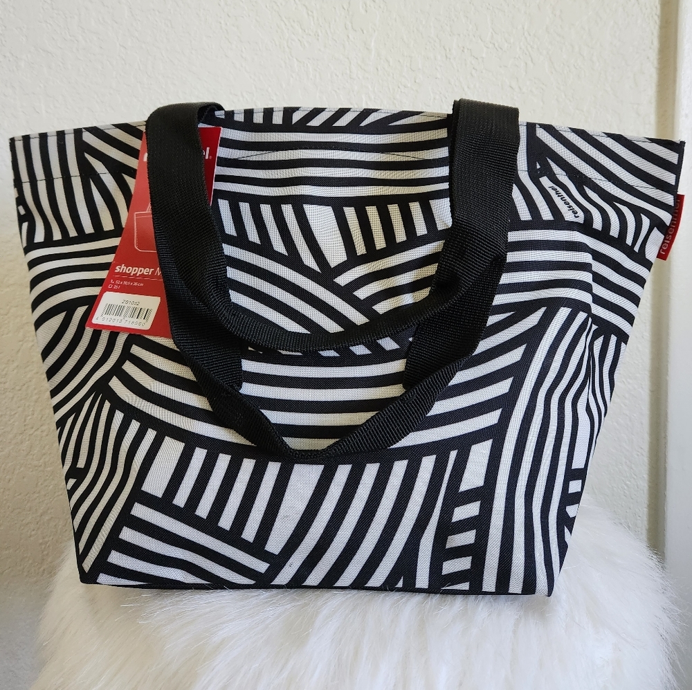 REISENTHEL SHOPPER M Reusable Black and White Polyester Shopping Bag with Zipper